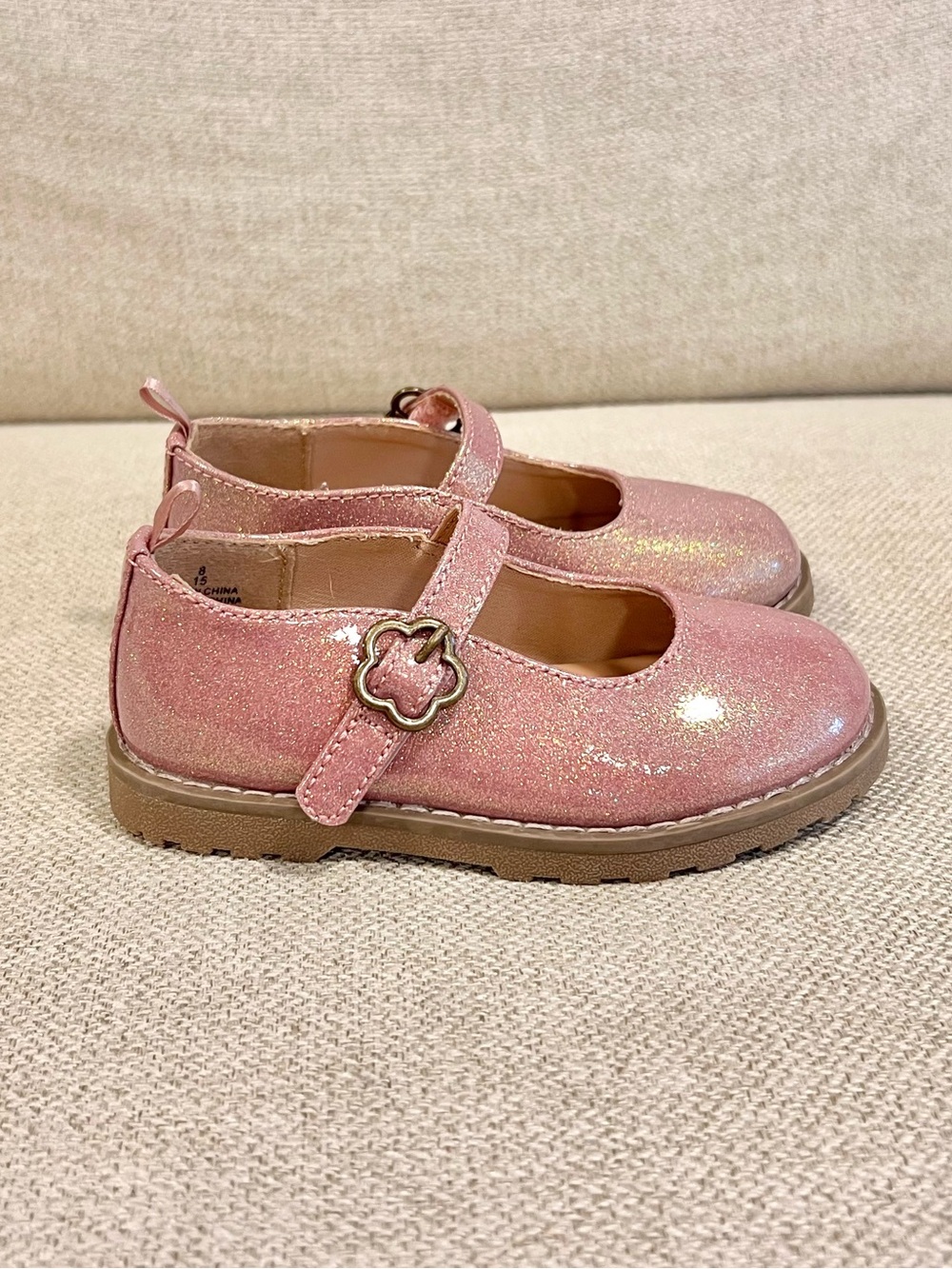 Old Navy Size 8 Toddler Chunky Mary Girls Pink Metallic Glitter Mary Jane Flats